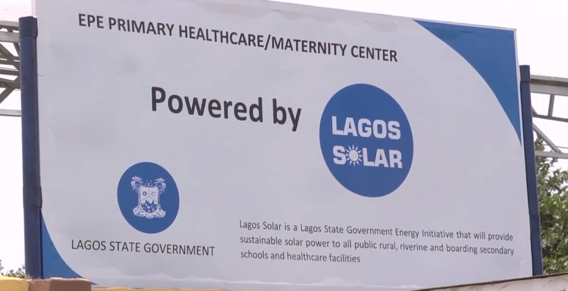 Lagos solar sign at the EPE Primary Healthcare Centre.